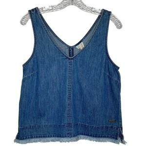 Element Eden Women's Denim Sleeveless Top w/ Frayed Hemline and Back Slit Size M